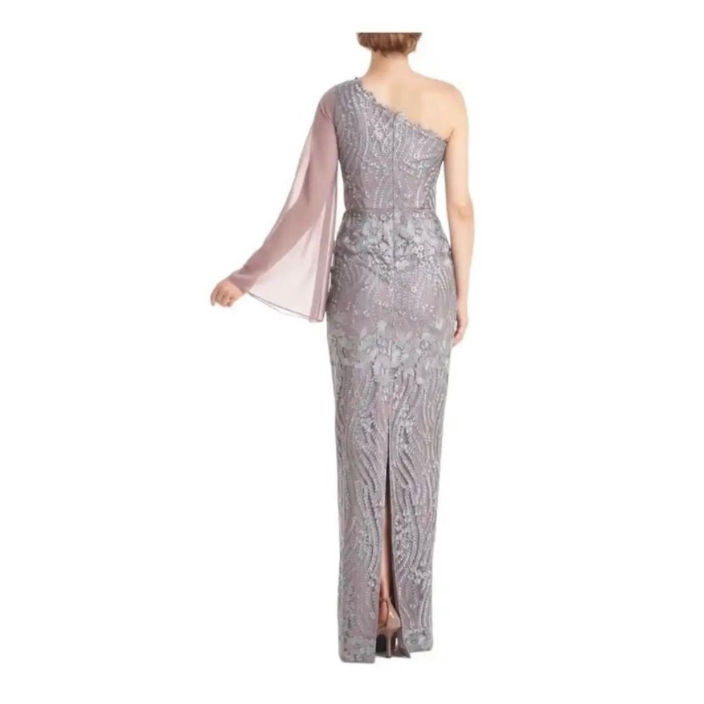 JS Collections Amari One-Shoulder Twist Embroidered Lace Overlay Gown in Steel - Picture 6 of 8